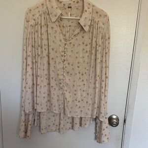Free People Cream and Gold Floral Blouse